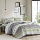 Jaxon - 7 Piece King Stripe Comforter Set With Bed Sheets - Green / Gray