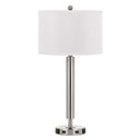 Metal Cylinder USB Table Lamp With White Drum Shade - Nickel
