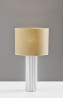 24" Ceramic Cylinder Table Lamp With Beige Drum Shade - White - HomeRoots - Table Lamps - Elite Enclave Home