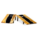 Uttermost Clearwood Black Cornhole Game Set – natural teak boards with black resin river and 8 professional-style bags