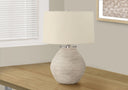 Concrete Round Table Lamp With Beige Drum Shade - Cream - HomeRoots - Table Lamps - Elite Enclave Home