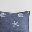 Seaside - 4 Piece King Cotton Reversible Embroidered Quilt Set With Throw Pillow - Navy