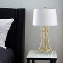 Bamboo Design Table Lamp With Off-White Drum Shade - Gold