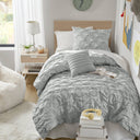 Bailey - Twin/Twin Long Diamond Pucker Comforter Set - Gray - Super Listing - Comforters & Sets - Elite Enclave Home