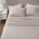 Oversized Flannel - 4 Piece Queen Sheet Set - Beige Windowpane