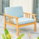 33" Eucalyptus Slat Wood Outdoor Accent Chair With Aqua Cushion - Natural