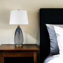 Concrete Table Lamp With Cream Empire Shade - Teal Blue