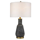 Ceramic Column Lamp With White Drum Shade - Gray And Gold