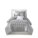 Raina - Twin Metallic Printed Comforter Set - Gray / Silver