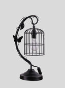 Bedside Table Lamp With Black Cage Shade - Black