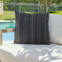 Uttermost Esti Outdoor Pillow – Onyx canvas with geometric stripes in gray, taupe & cream