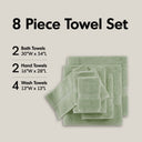 800GSM - 8 Piece Antimicrobial Towel Set - Sage Green - Madison Park Signature - Towel Sets - Elite Enclave Home