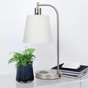 Metal Round USB Table Lamp With White Empire Shade - Nickel - HomeRoots - Table Lamps - Elite Enclave Home