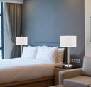 Metal Cylinder USB Table Lamp With White Drum Shade - Nickel