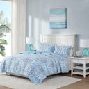 Breeze - 3 Piece Printed Cotton Filled Coverlet Set - Blue