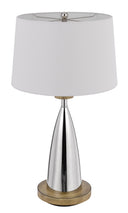 Metal Geometric USB Table Lamp With White Empire Shade - Brown