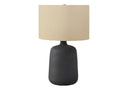Ceramic Round Table Lamp With Beige Drum Shade - Black - HomeRoots - Table Lamps - Elite Enclave Home
