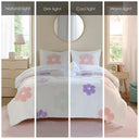Gracie - Floral Reversible Tufted Chenille Twin Comforter Set With Flower Throw Pillow - White / Purple