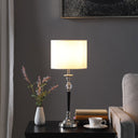 Chrome And Crystal Table Lamp With White Drum Shade - Black