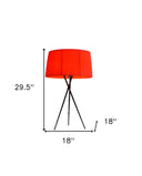 Metal Tripod Table Lamp With Red Empire Shade - Black