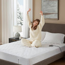 Cotton - Queen Cotton Deep Pocket Heated Mattress Pad-20 Heat Settings - White
