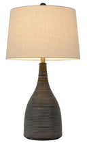 Ceramic Round Table Lamp With Beige Empire Shade - Black