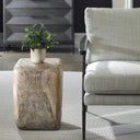 Uttermost Loophole Bleached Wash Accent Stool – Dark Brown – handcrafted suar wood with natural wash finish and open center