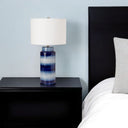 Ceramic Cylinder Table Lamps With White Drum Shade (Set of 2) - Blue And White