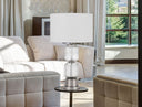 28" Metal Table Lamp With White Drum Shade - Nickel