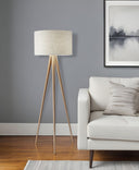 Tripod Floor Lamp With White Drum Shade - Natural - HomeRoots - Floor Lamps - Elite Enclave Home