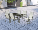 7 Piece Rectangular Glass Dining Set With Six Chairs - Black And Gray
