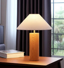 Solid Wood Cylinder Table Lamp With White Cone Shade - Natural - HomeRoots - Table Lamps - Elite Enclave Home