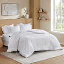 Logan - Full Striped Comforter Set - White