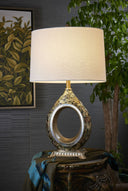 Vintage Table Lamp With Flowers - Silver And Gold
