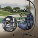 Metal Indoor Outdoor Swing Chair With Slate Gray Cushion - Slate Gray And Black