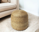 Jute Round Pouf Ottoman - Light Brown - HomeRoots - Accent Poufs - Elite Enclave Home