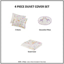 Lulu - Floral Reversible Cotton Twin Duvet Cover Set With Throw Pillow - Purple