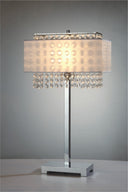 Table Lamp With Faux Crystals And White Rectangle Shade - Silver