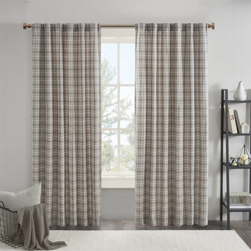 Anaheim - 50x63" Plaid Rod Pocket And Back Tab Curtain Panel With Fleece Lining - Brown