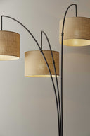 Metal Three Light Tree Floor Lamp With Beige Fabric Drum Shades - Antiqued Black / Bronze - HomeRoots - Floor Lamps - Elite Enclave Home