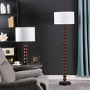 Resin Floor Lamp With White Fabric Drum Shade - Brown / White - HomeRoots - Floor Lamps - Elite Enclave Home