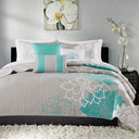 Lola - 6 Piece Reversible Printed Coverlet Set - Aqua