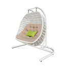 Metal Indoor Outdoor Swing Chair With Beige Cushion - Beige And White