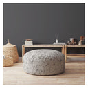 Cotton Round, Abstract Pouf Ottoman - Beige