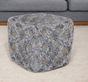 Wool Cotton Blend Cube Geometric Pouf Ottoman - Natural And Gray