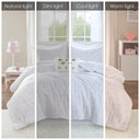 Rosalie - 4 Piece Full/Queen Metallic Printed Plush Comforter Set With Throw Pillow - White/Gold