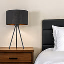 Metal Tripod Table Lamp With Black Drum Shade - Black