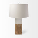 Block Table Or Desk Lamp - White Marble And Natural Wood