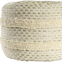 Cotton Blend Round Striped Pouf Ottoman - Ivory And Green