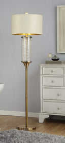 Column Floor Lamp With Off - White Drum Shade - Gold - HomeRoots - Floor Lamps - Elite Enclave Home